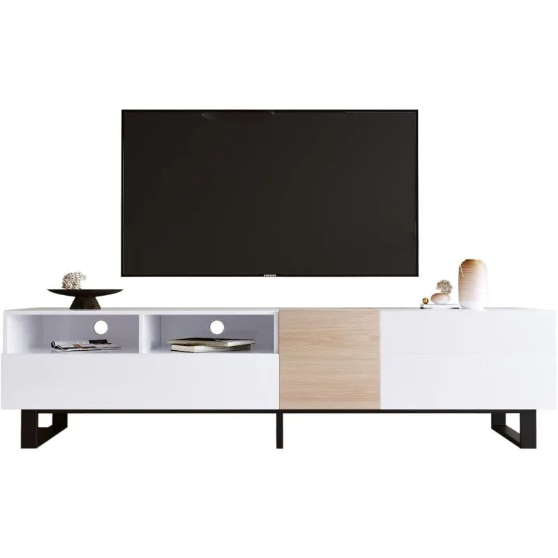 Modern TV Stand with 3 Cabinets & Open Shelves, Entertainment Center for TV's