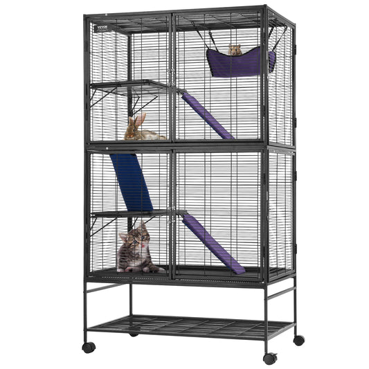 64.6" Rolling Metal Ferret Cage Large 4-Tier Small Animal Cage