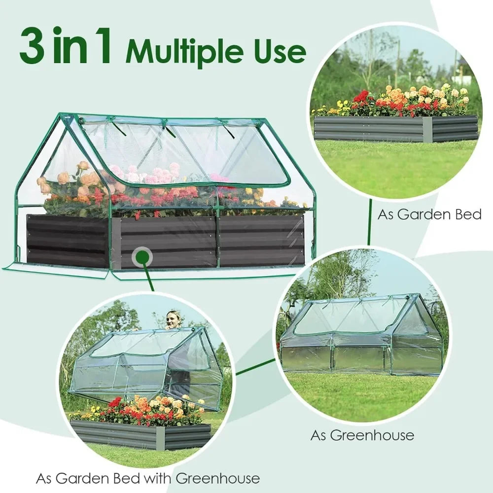 6x3x1ft Galvanized Raised Garden Bed with Cover Metal Planter Box Kit