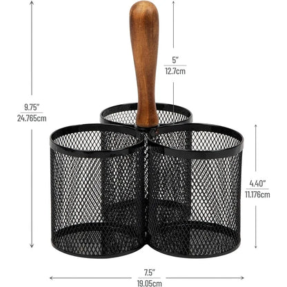 Utensil Holder, Silverware Organizer, Cutlery Holder, Kitchen, Metal Mesh, 7.5"L x 7.5"W x 9.75"H, Black