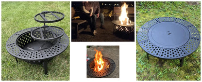 36 Inch Three in One Fire Pit with 2 Grills, Outdoor Wood Burning Fire Pit