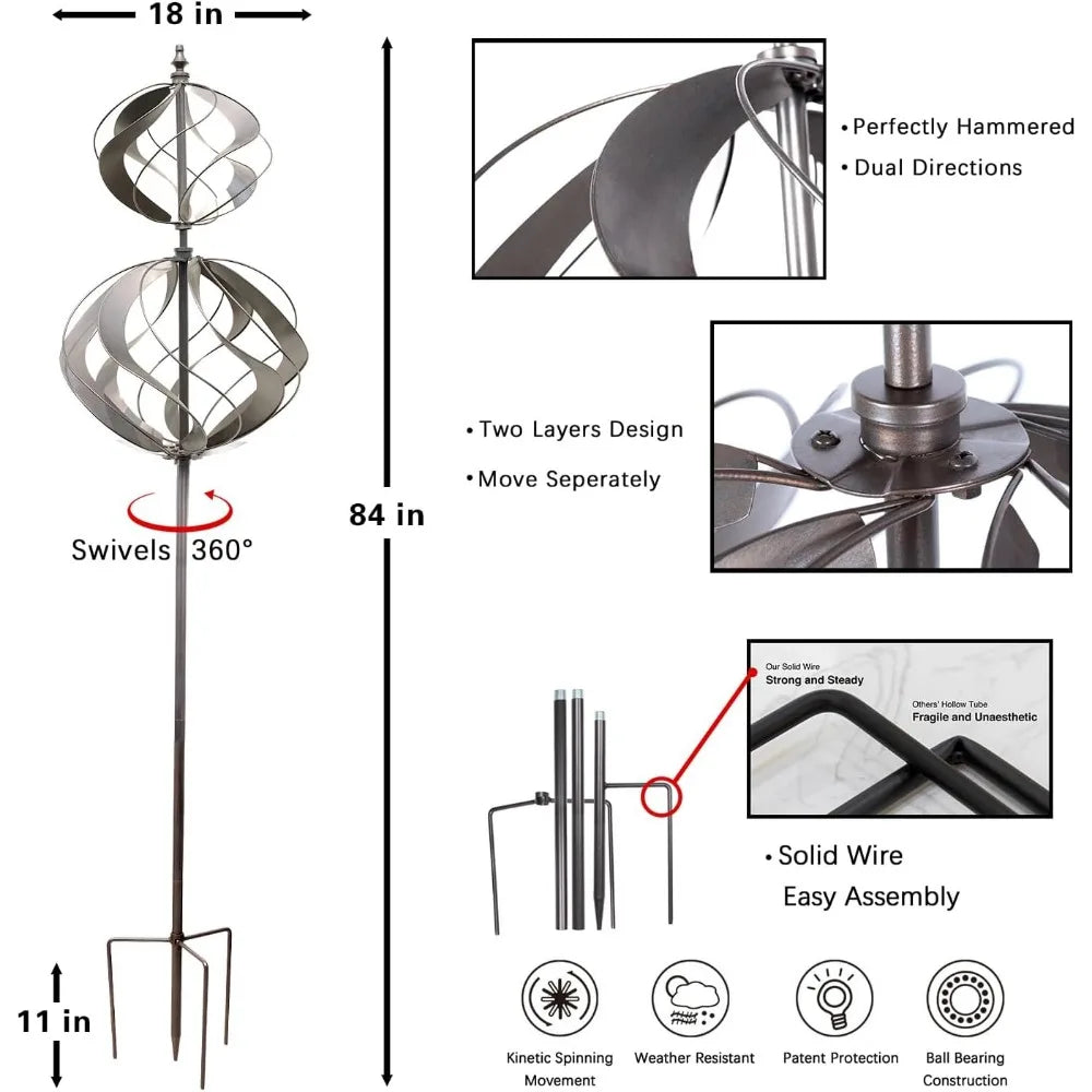 Outdoor Metal  Large Kinetic Wind Spinner for Yard