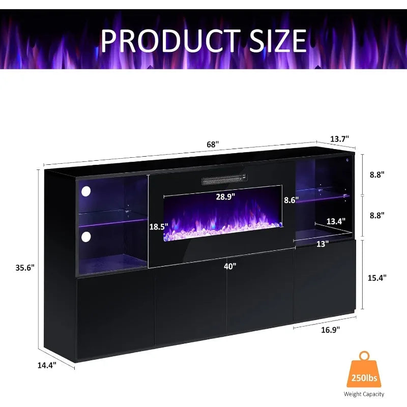 68" Fireplace TV Stand with 40" Electric Fireplace Entertainment Center