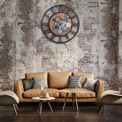 23 Inch Large Wall Clocks with moving gears for Living Room Decor