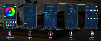 Full-Size Bed Frame with LED Lights and Charging Station