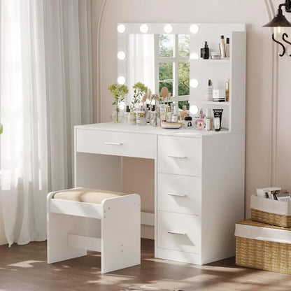 Makeup Vanity Table with 4 drawers and Lighted Mirror