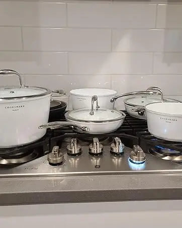 Nonstick Ceramic Cookware Set, 10 Pieces of White Pots and Pans Set with Glass Lids & Stainless Steel Handles