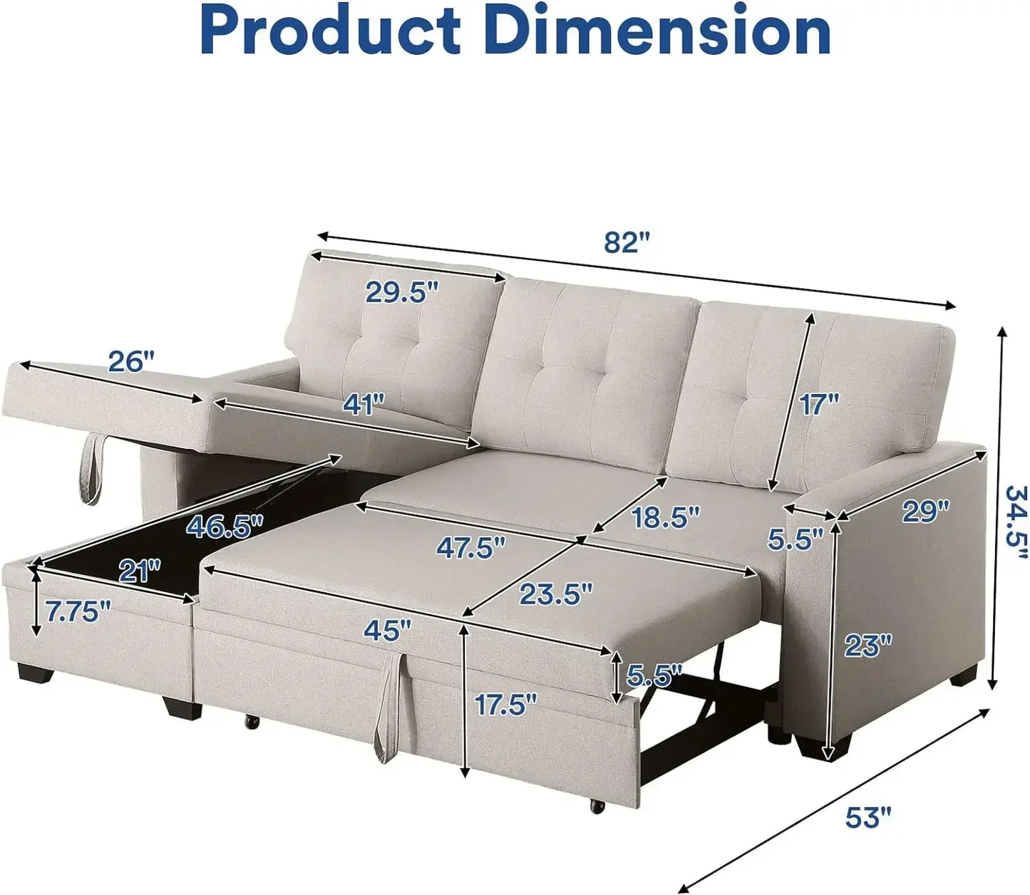 Multifunctional Comfy Sectional Sleeper Sofa with Storage