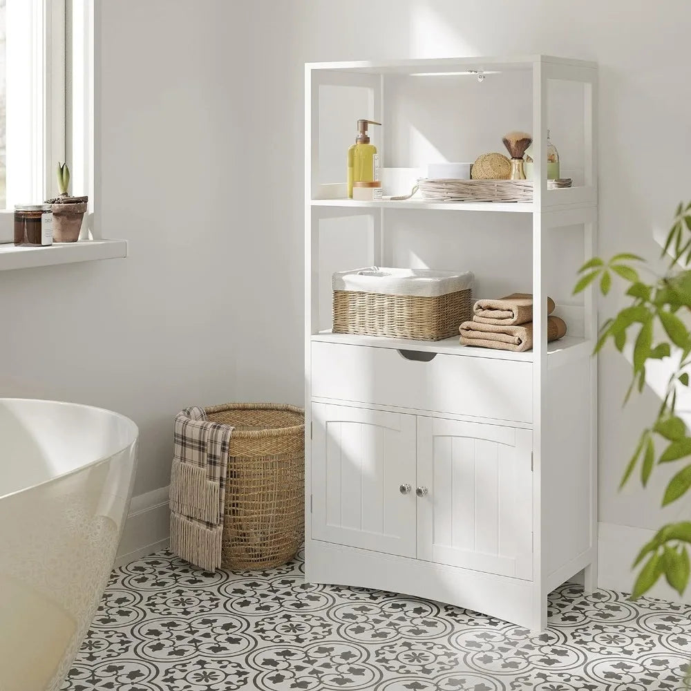 Bathroom Storage Drawer, 2 Open Shelves, and Door Cupboard