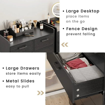 Black 6 Drawer Dresser, Wooden Storage Chest