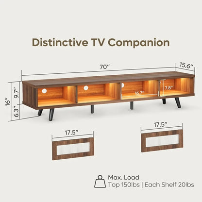 LED Entertainment Center With Storage And Sliding Doors, Low Profile