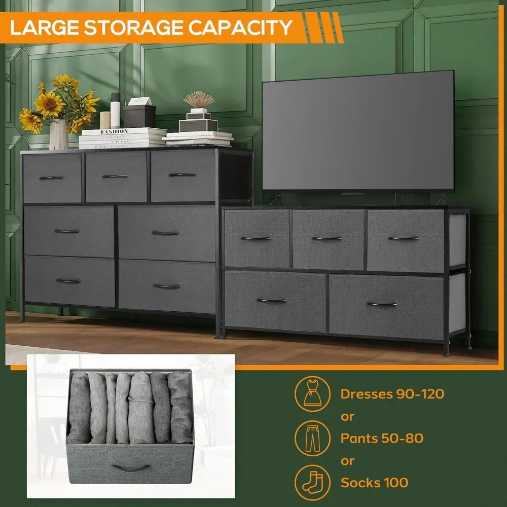 Dresser for the Bedroom, 7 Storage Drawers, Wide Fabric Closet Chests Organizer