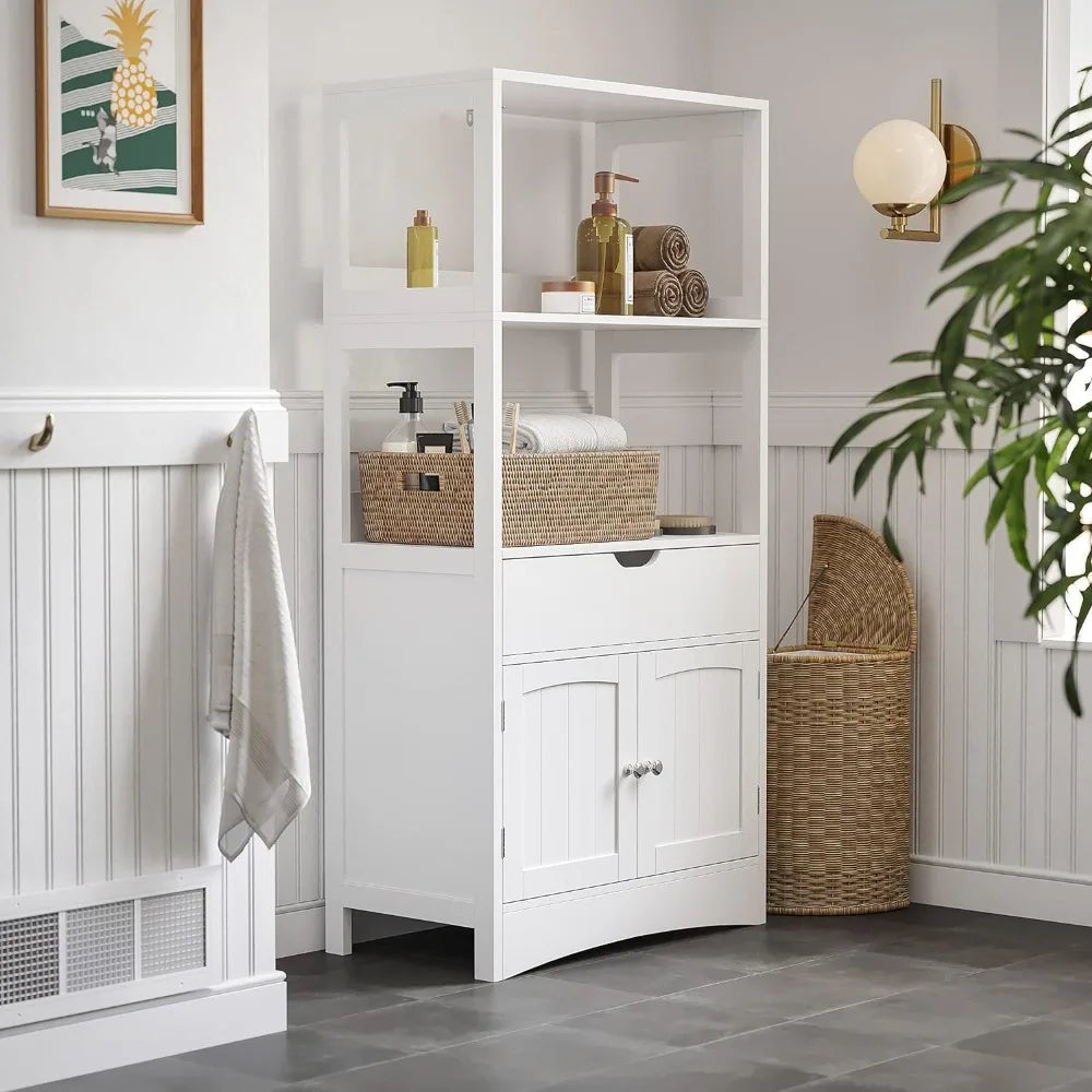 Bathroom Storage Drawer, 2 Open Shelves, and Door Cupboard