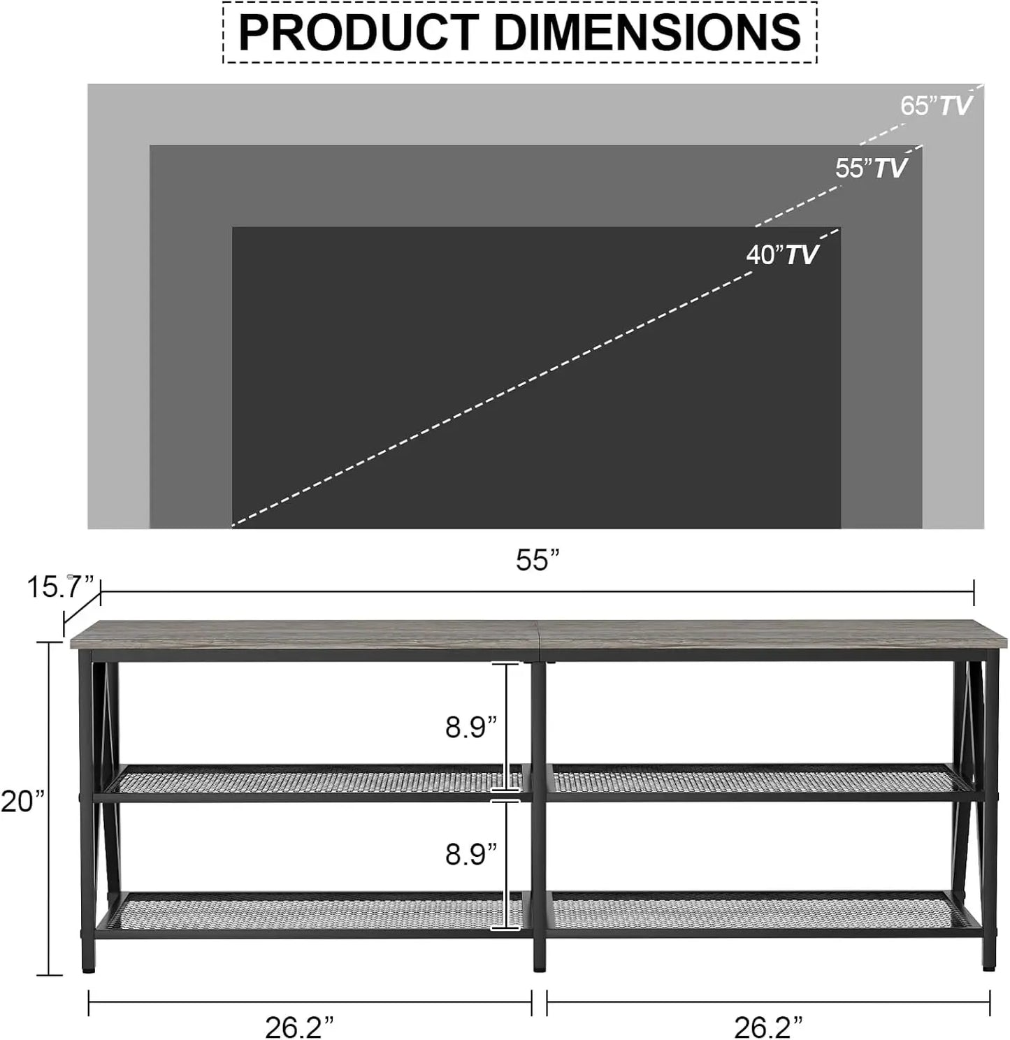 TV Stand for TVs up to 65 Inch with 3-Tier Storage Shelves