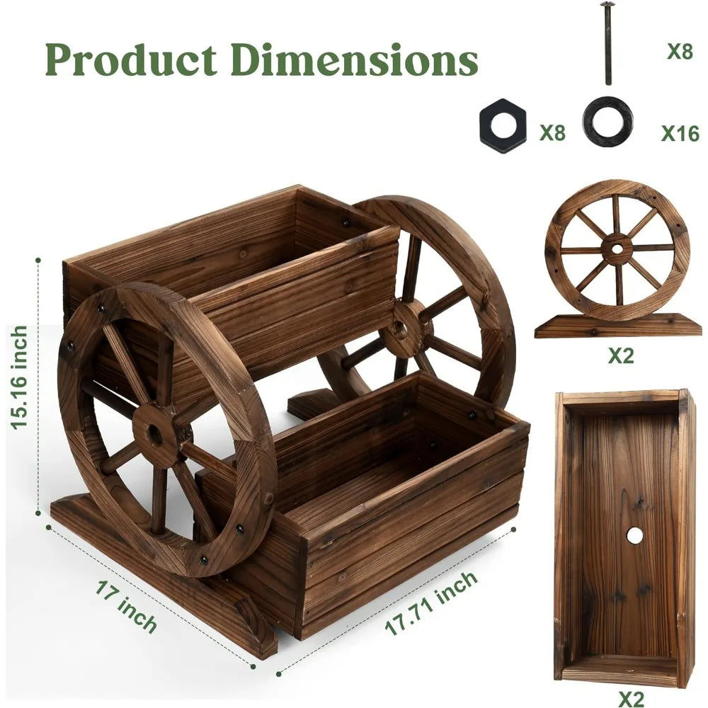 Wooden Wagon Planter Box, with Wheels