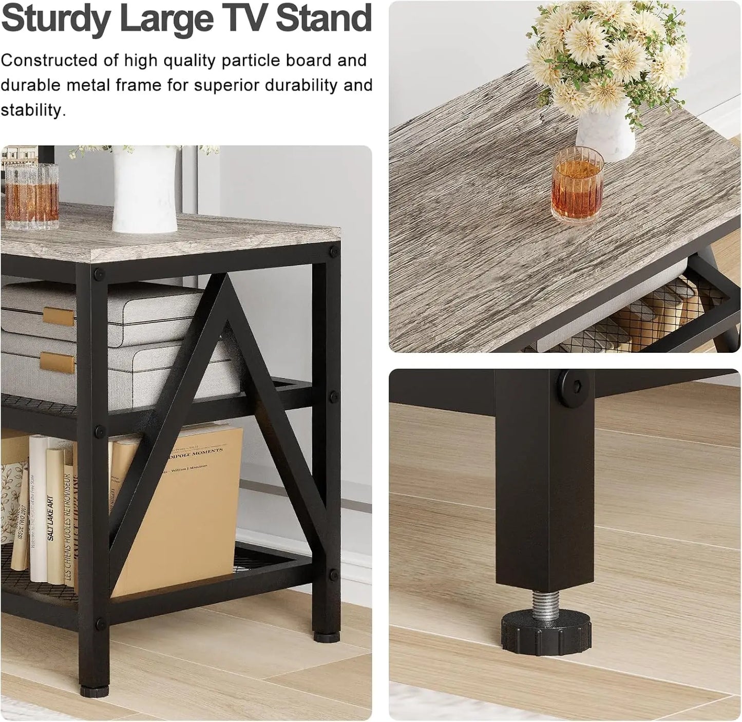 TV Stand for TVs up to 65 Inch with 3-Tier Storage Shelves