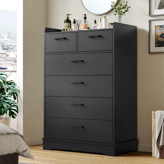 Black 6 Drawer Dresser, Wooden Storage Chest