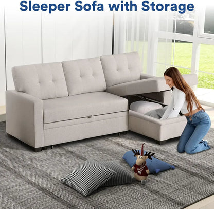 Multifunctional Comfy Sectional Sleeper Sofa with Storage