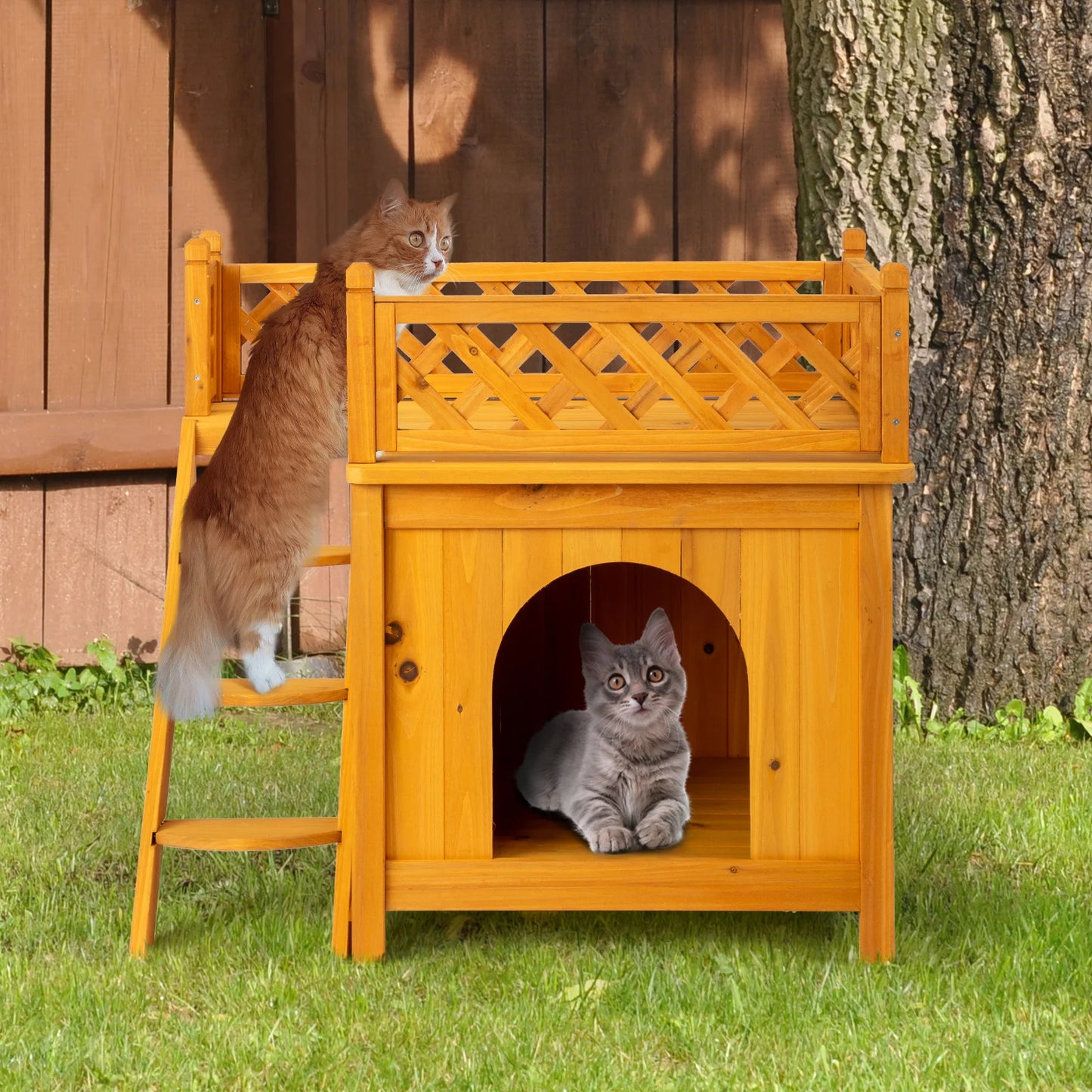 2-Story Wooden Feral Cat House, Pet House