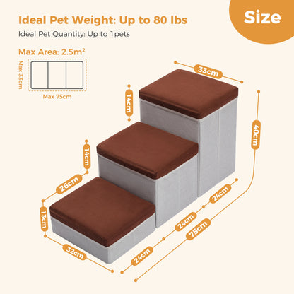 Portable 3 Stairs Dog Step for Small Dogs with Storage.