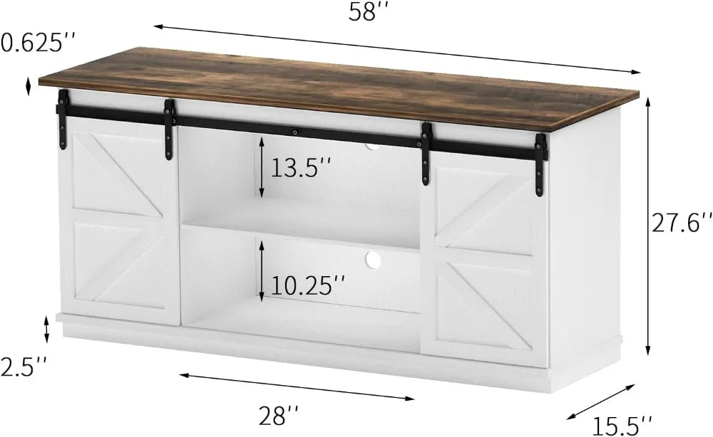 Modern TV Stand with Two Barn Doors and Storage Cabinets