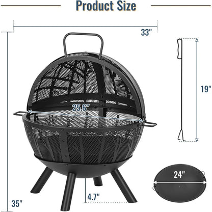 35 Inch Wood Burning Outdoor Fire Pit with Spark Screen