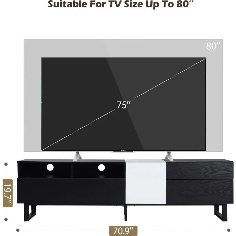 Modern TV Stand with 3 Cabinets & Open Shelves, Entertainment Center for TV's