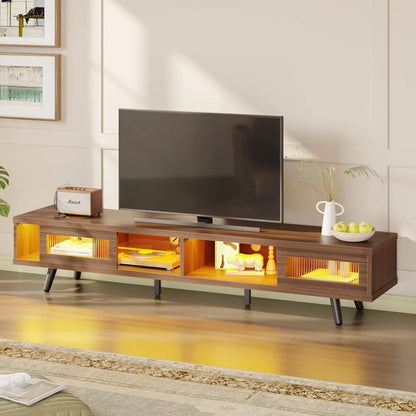 LED Entertainment Center With Storage And Sliding Doors, Low Profile