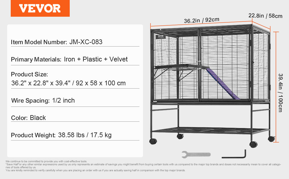 64.6" Rolling Metal Ferret Cage Large 4-Tier Small Animal Cage